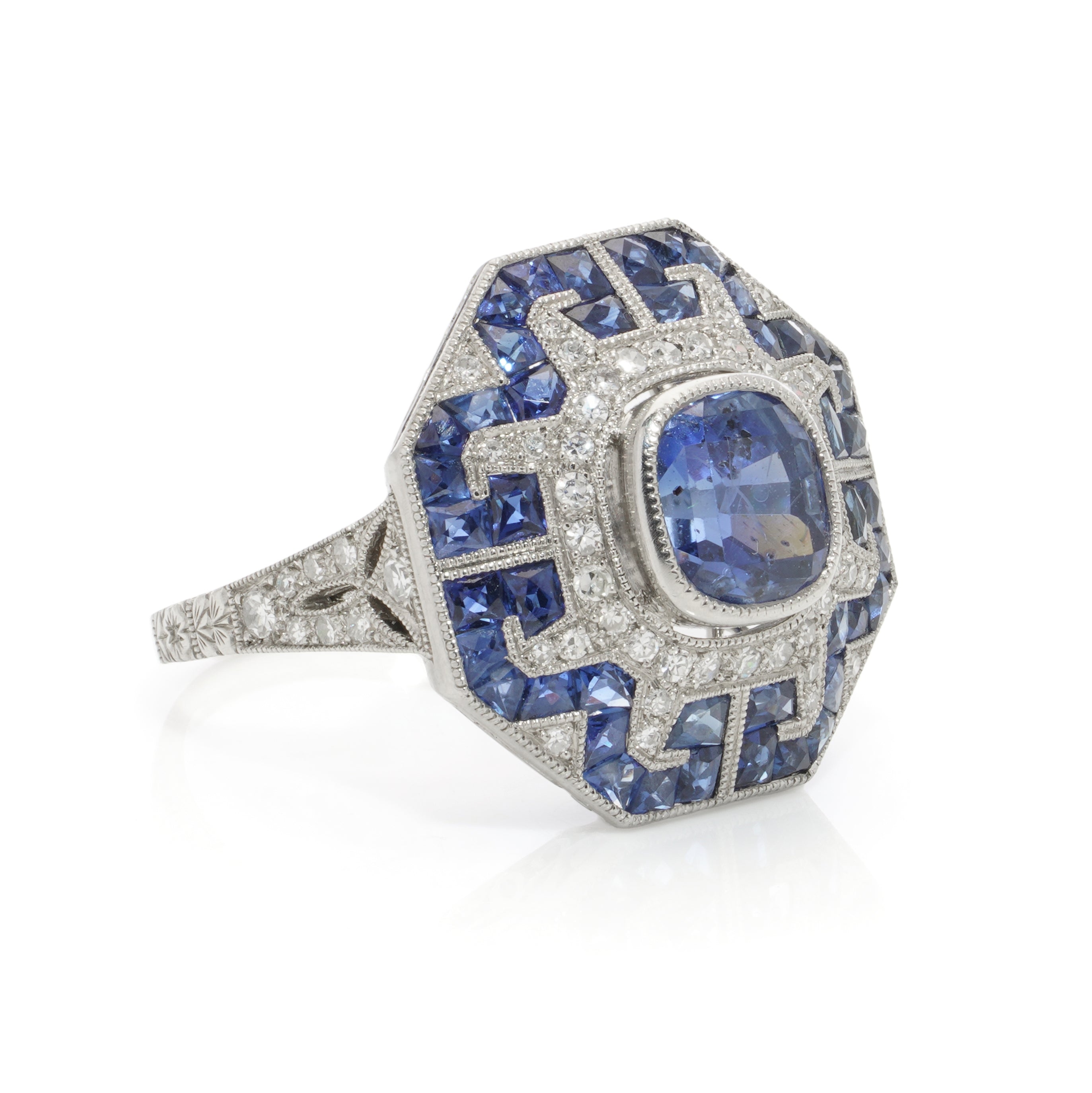 Art Deco Style Sapphire & Diamond Ring - Wildsmith Jewellery