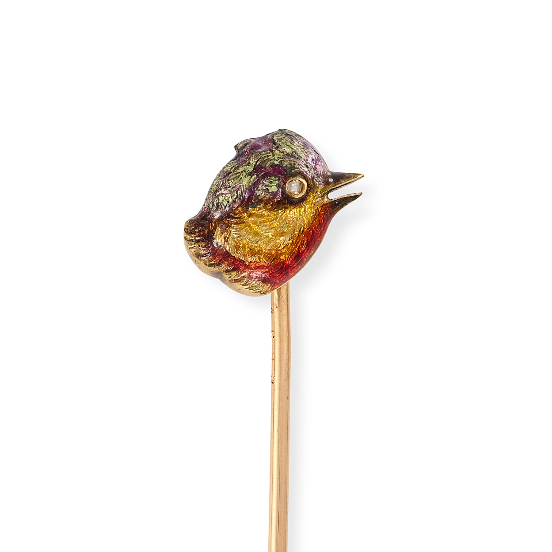 Antique Diamond & Enamel Songbird Stickpin, French