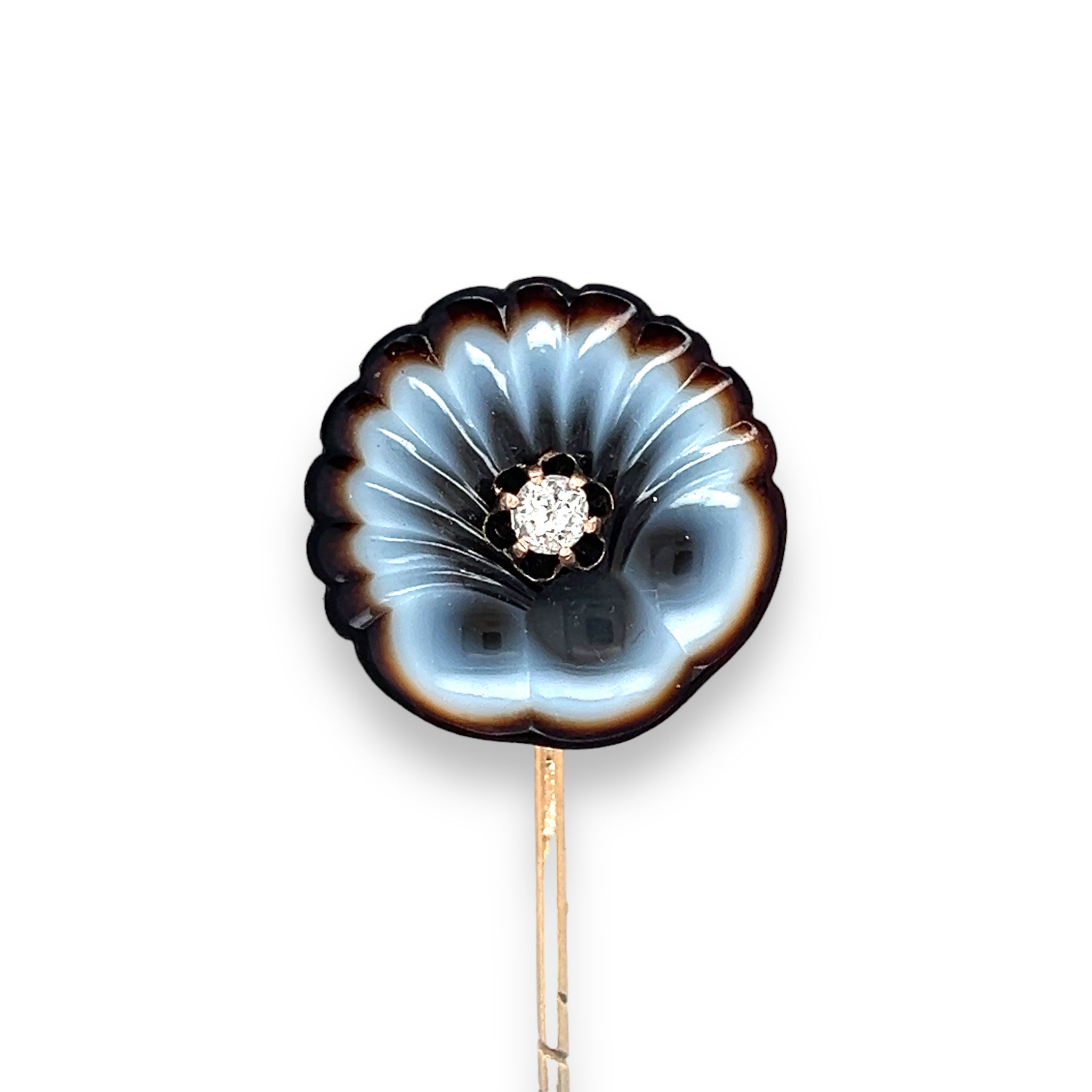 Victorian Shell Agate & Diamond Stickpin - Wildsmith Jewellery