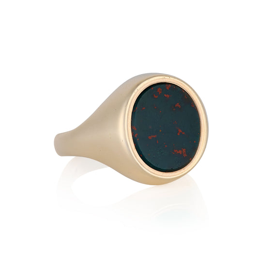 Heavy 9ct Gold & Bloodstone Vintage Signet ring, 1970 by Deakin & Francis - Wildsmith Jewellery