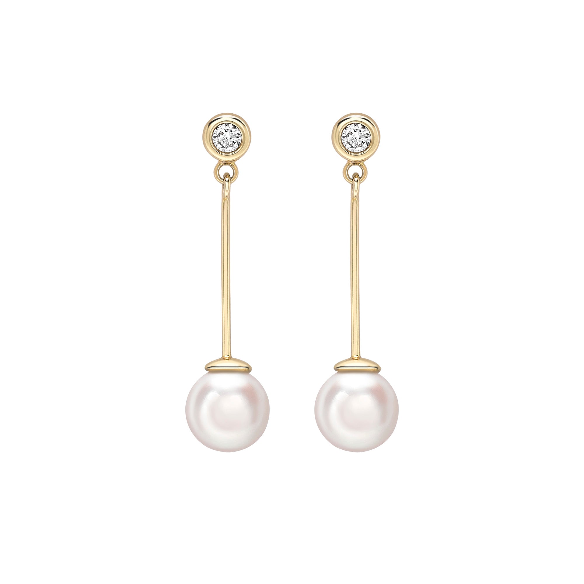 18ct Gold Akoya Pearl & Diamond Drop Earrings