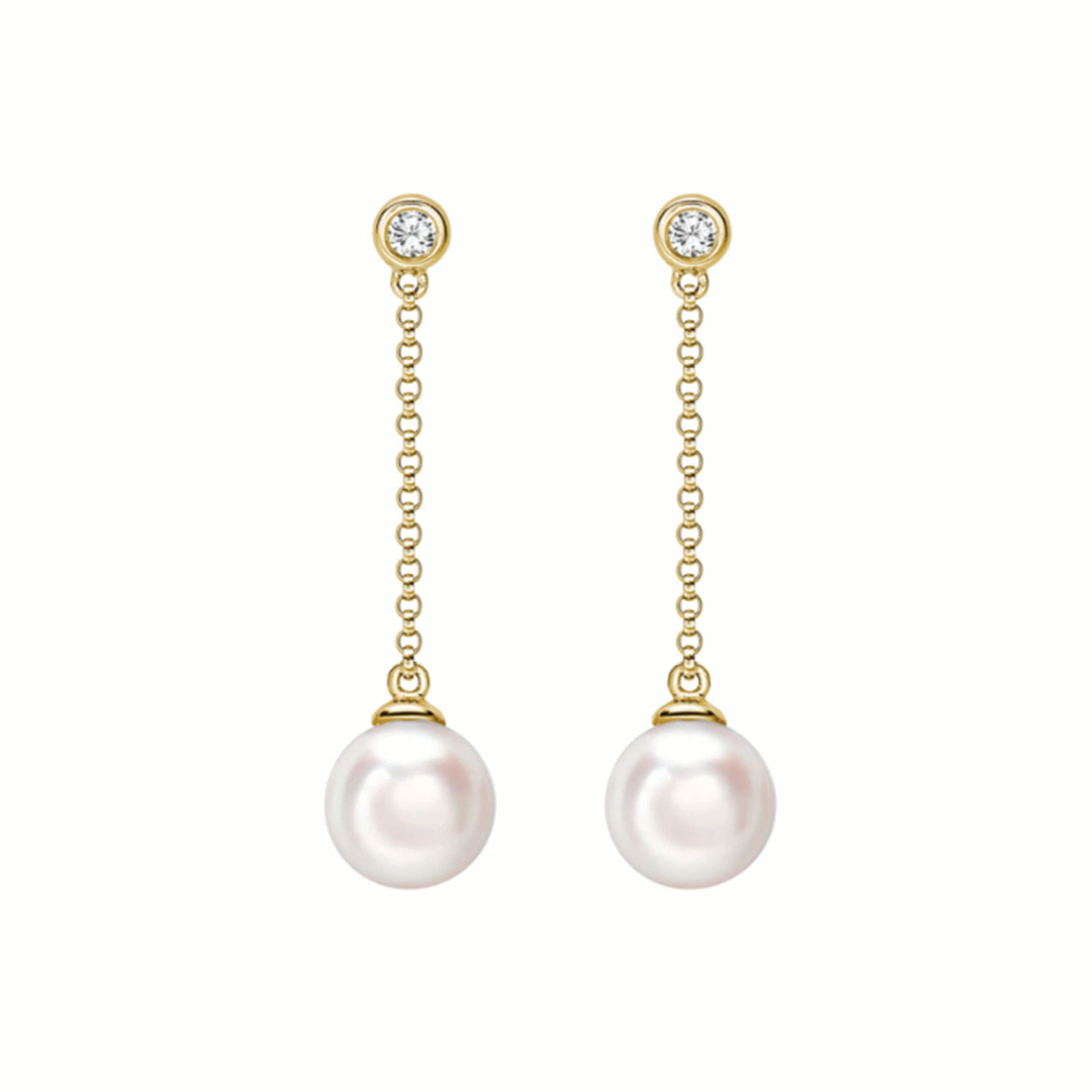 18ct Gold Akoya Pearl & Diamond Drop Earrings