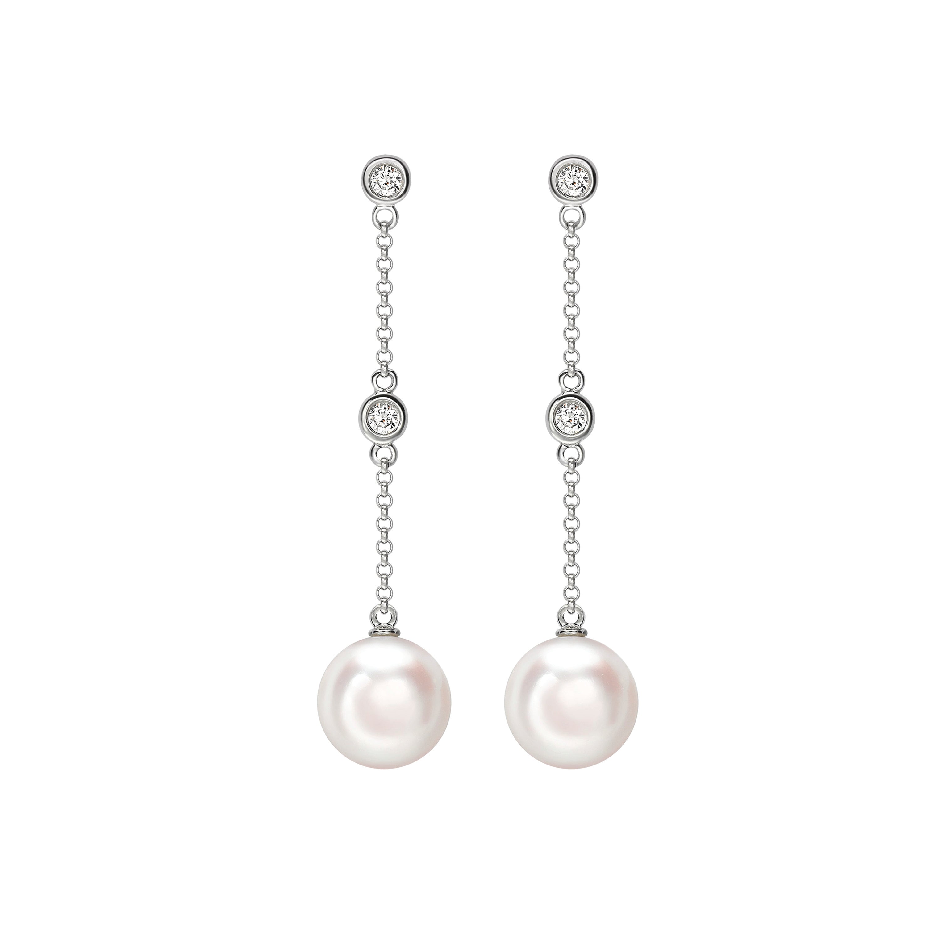 18ct White Gold Akoya Pearl & Diamond Drop Earrings