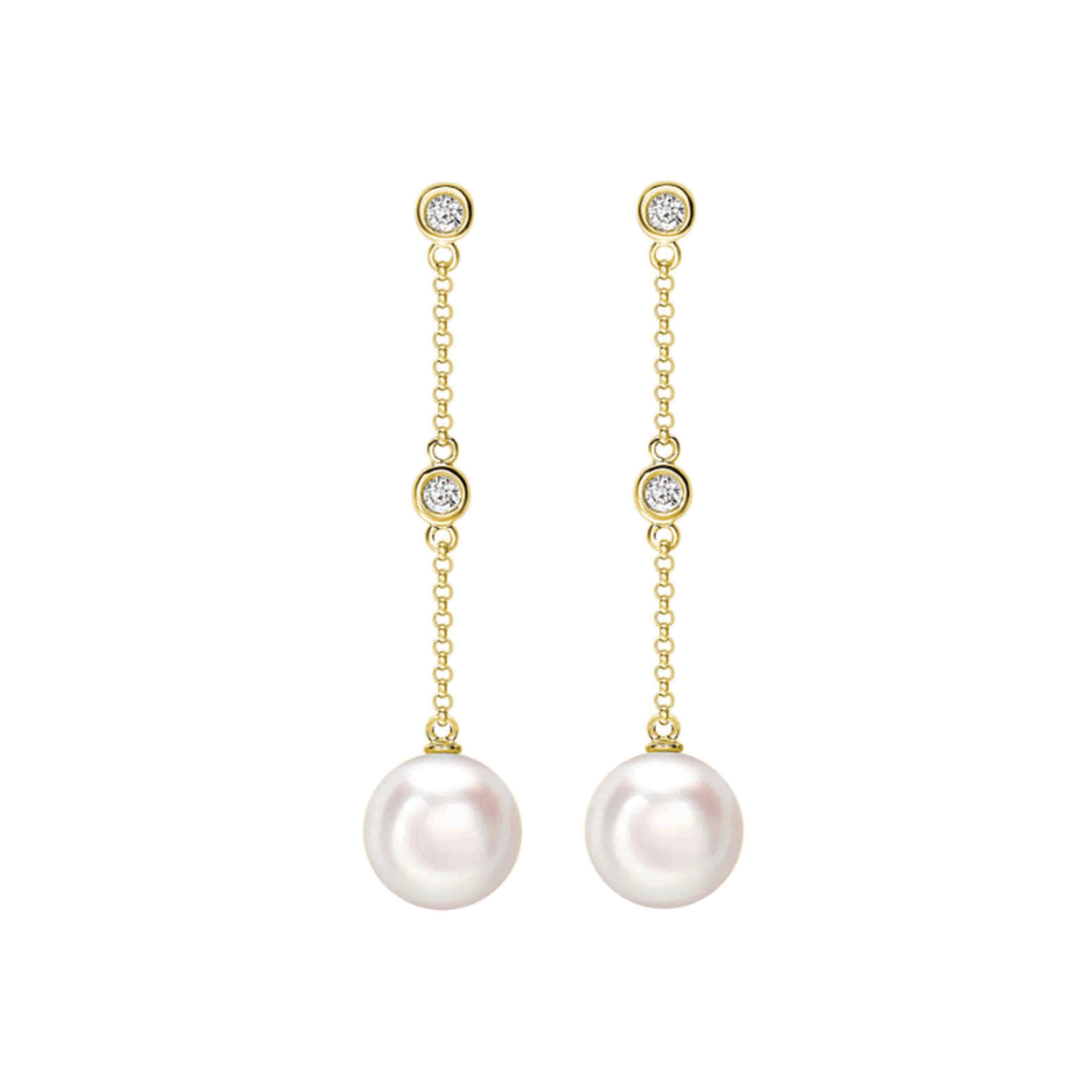 18ct Gold Akoya Pearl & Diamond Drop Earrings - Wildsmith Jewellery