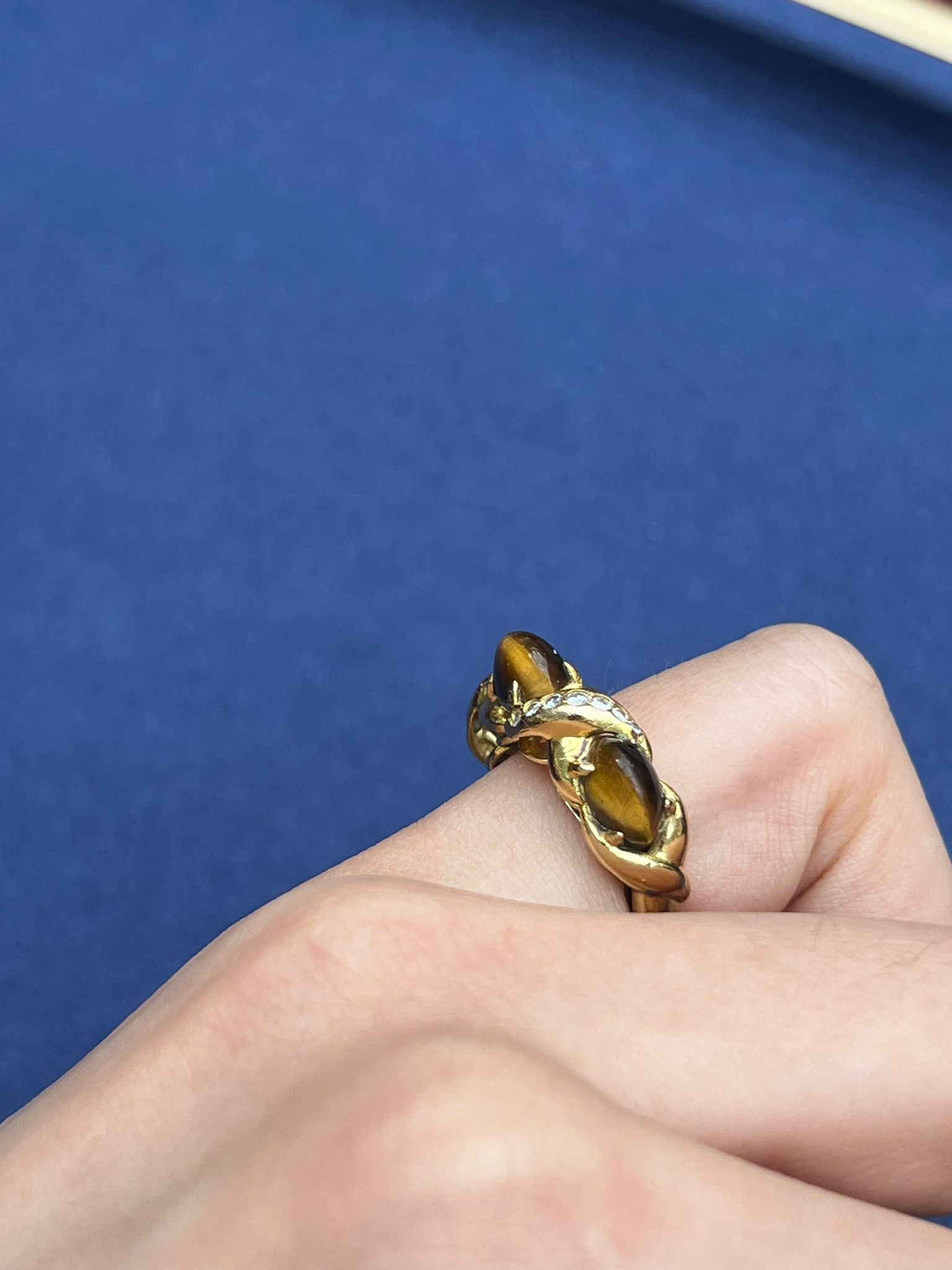 Vintage Tiger's Eye & Diamond Ring by Fred Paris - Wildsmith Jewellery