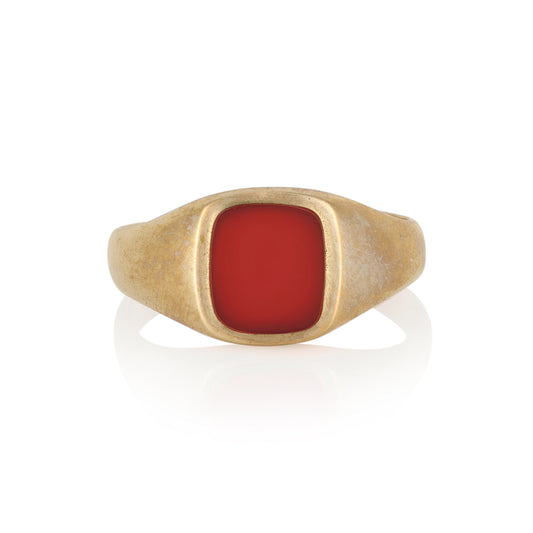 11 x 9mm Cushion Shaped Carnelian Signet Ring - Wildsmith Jewellery