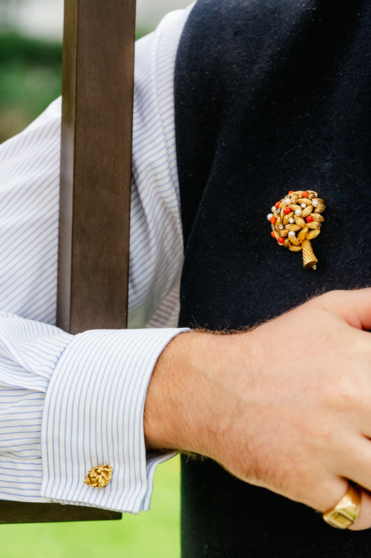 Vintage Coral, Diamond & Natural Pearl Rowan Tree Brooch