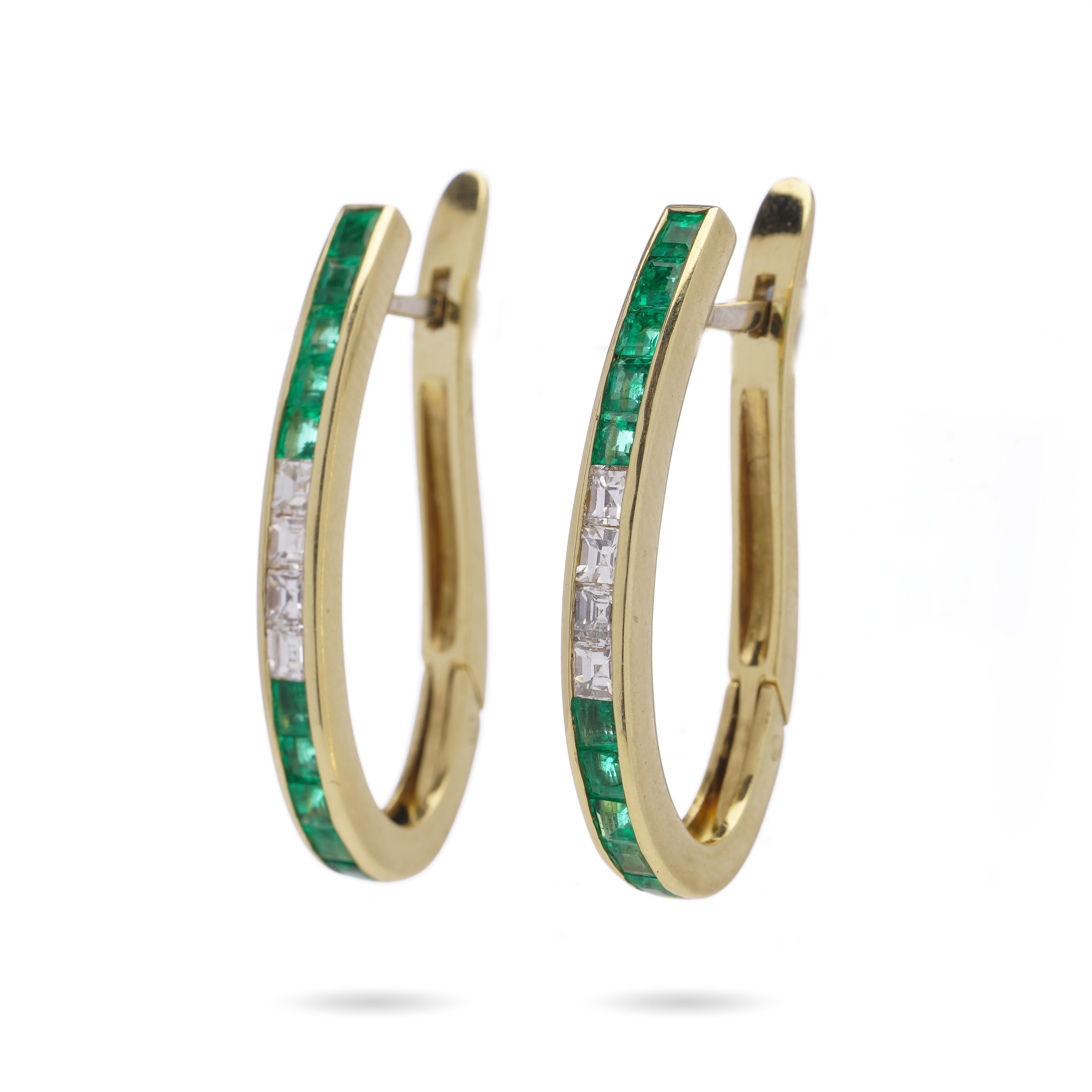 Emerald & Diamond Hoop Earrings, 18ct Gold - Wildsmith Jewellery