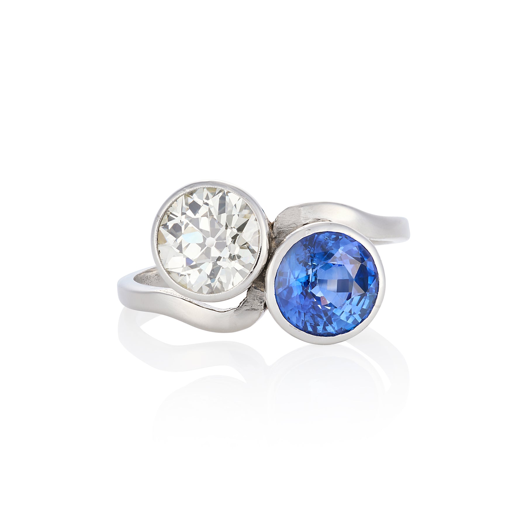 1920's Toi et Moi Old Cut Diamond & Sapphire Ring