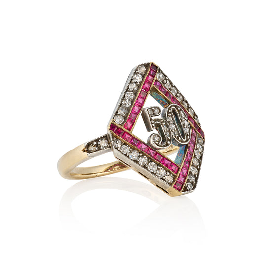 Edwardian Ruby & Diamond '50' Ring - Wildsmith Jewellery
