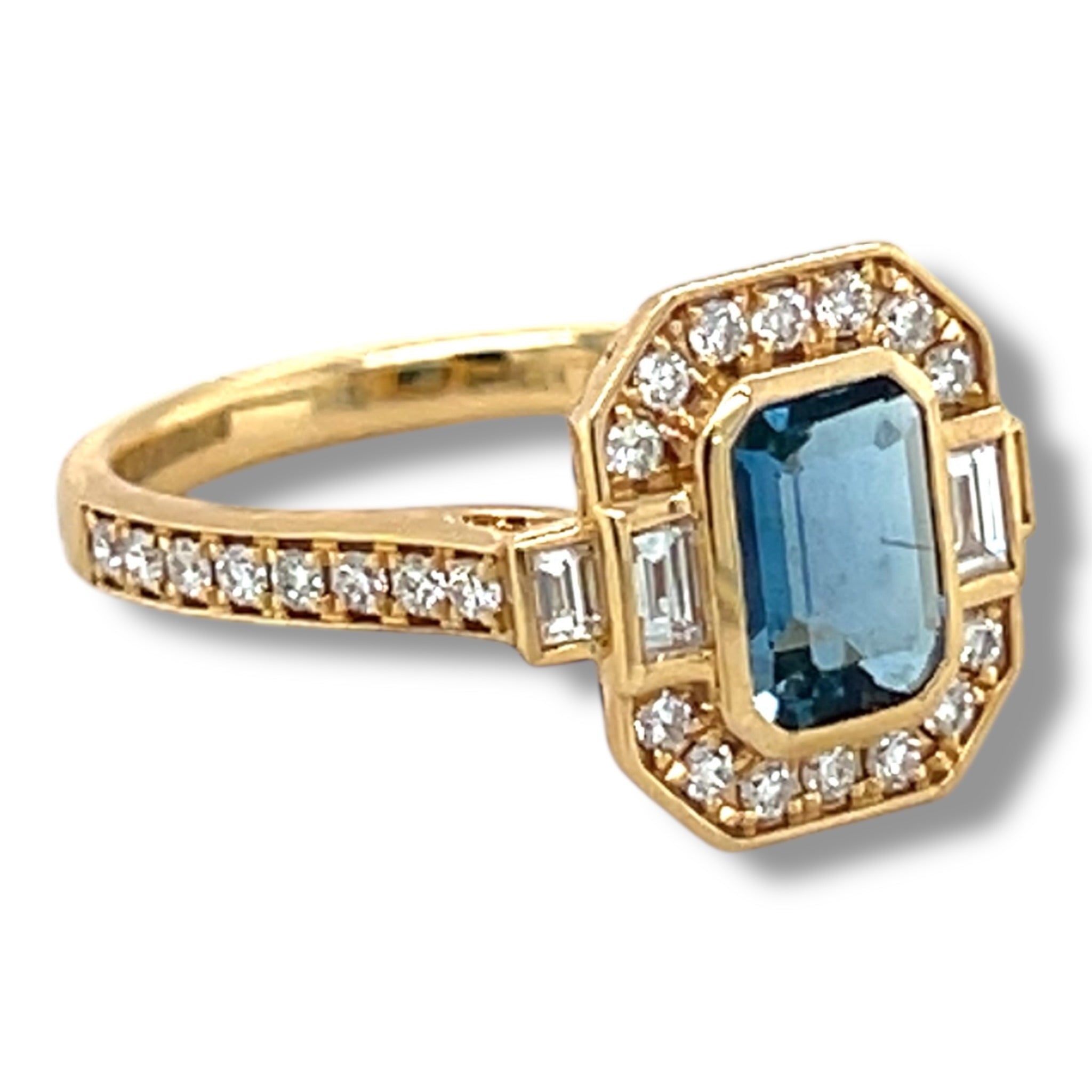 Art Deco Style Aquamarine & Diamond Ring - Wildsmith Jewellery