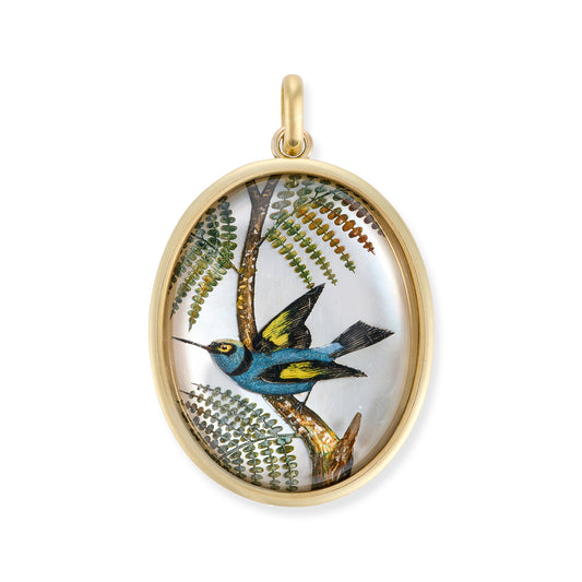 Victorian 15ct Gold Essex Crystal Blue Tit Pendant - Wildsmith Jewellery