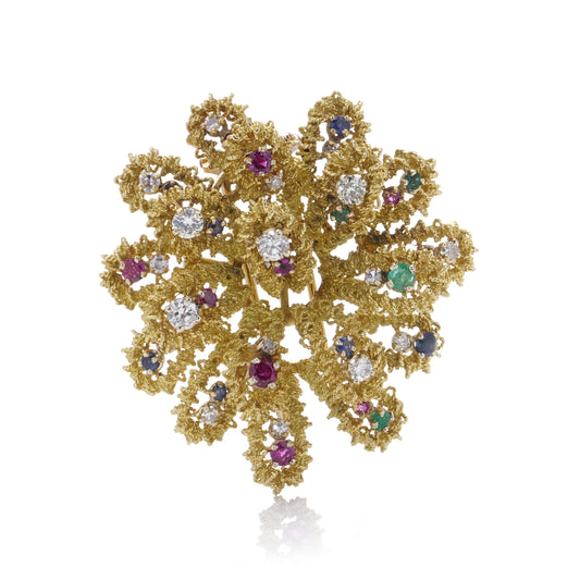 1970’s Multi Gemstone & Gold Brooch, French - Wildsmith Jewellery
