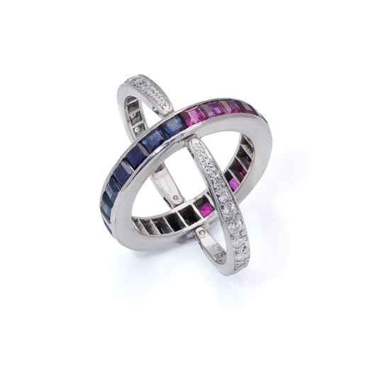 Art Deco Sapphire, Ruby & Diamond 'Flip over’ Ring - Wildsmith Jewellery