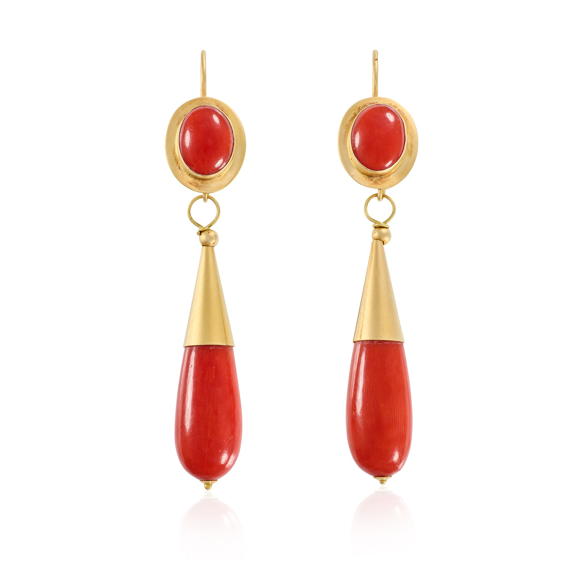 Vintage 18ct Gold & Coral Drop Earrings - Wildsmith Jewellery