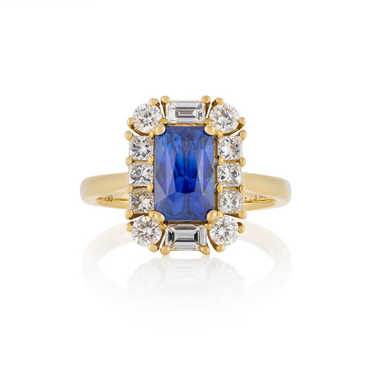 2.55ct Radiant Cut Sapphire & Diamond Ring - Wildsmith Jewellery