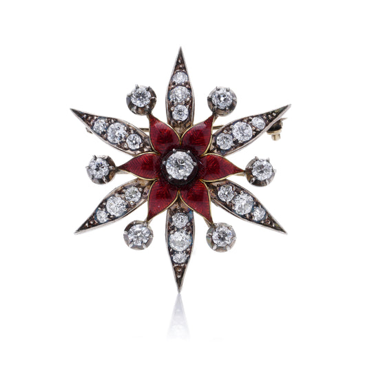 Victorian Diamond & Enamel Star Brooch - Wildsmith Jewellery
