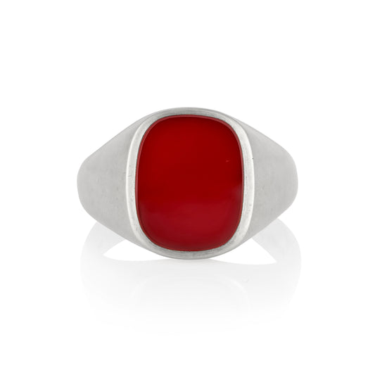 15 x 12mm Cushion Shaped Carnelian Signet Ring - Wildsmith Jewellery