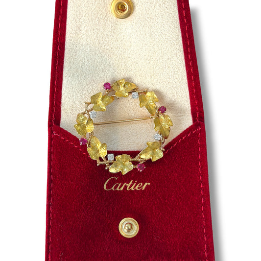 Vintage Cartier Ruby & Diamond Wreath Brooch - Wildsmith Jewellery