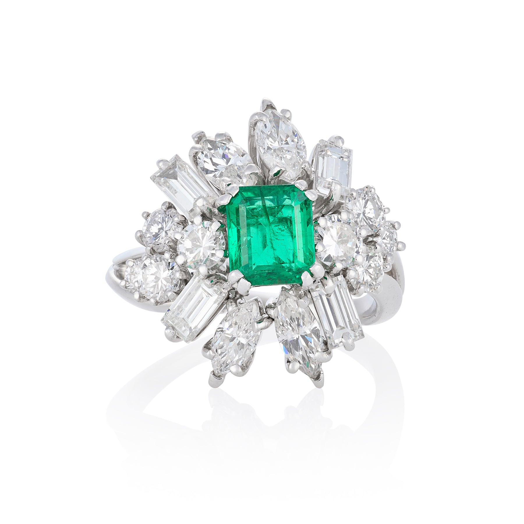 1960's Emerald & Diamond Cocktail Ring, French