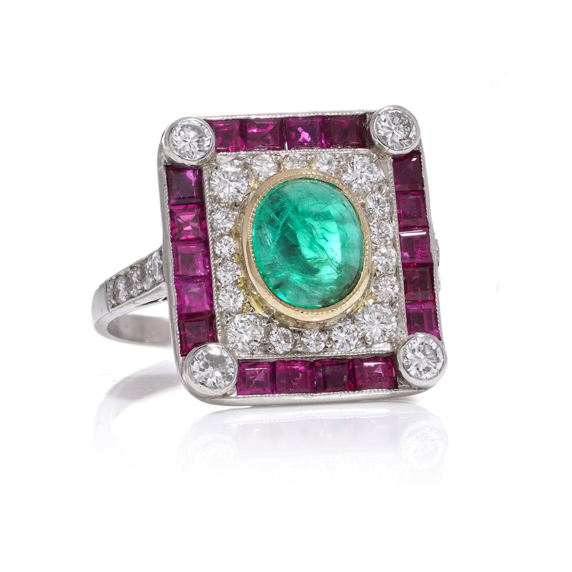 Emerald, Ruby & Diamond Ring - Wildsmith Jewellery