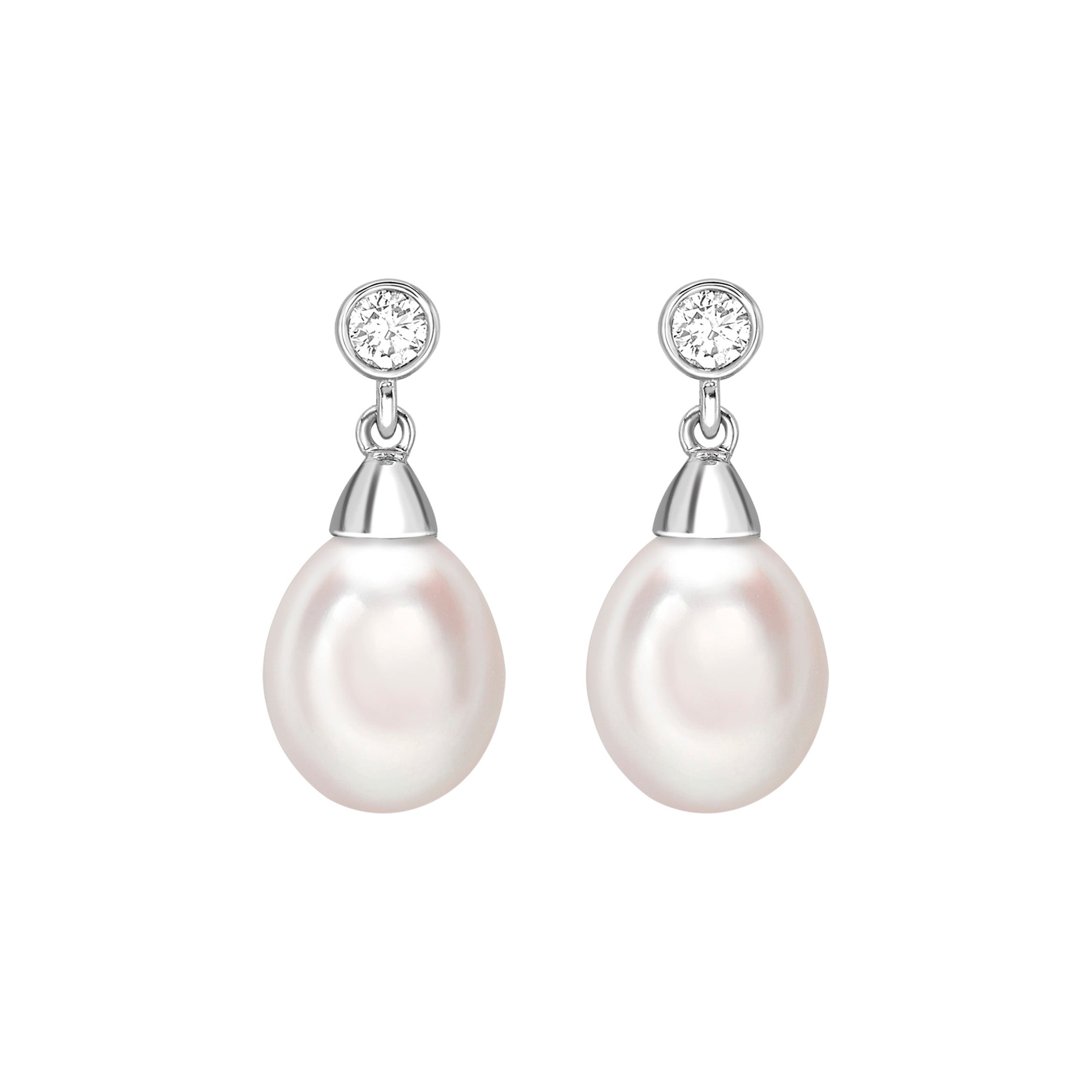 18ct White Gold Freshwater Pearl & Diamond Drop Earrings