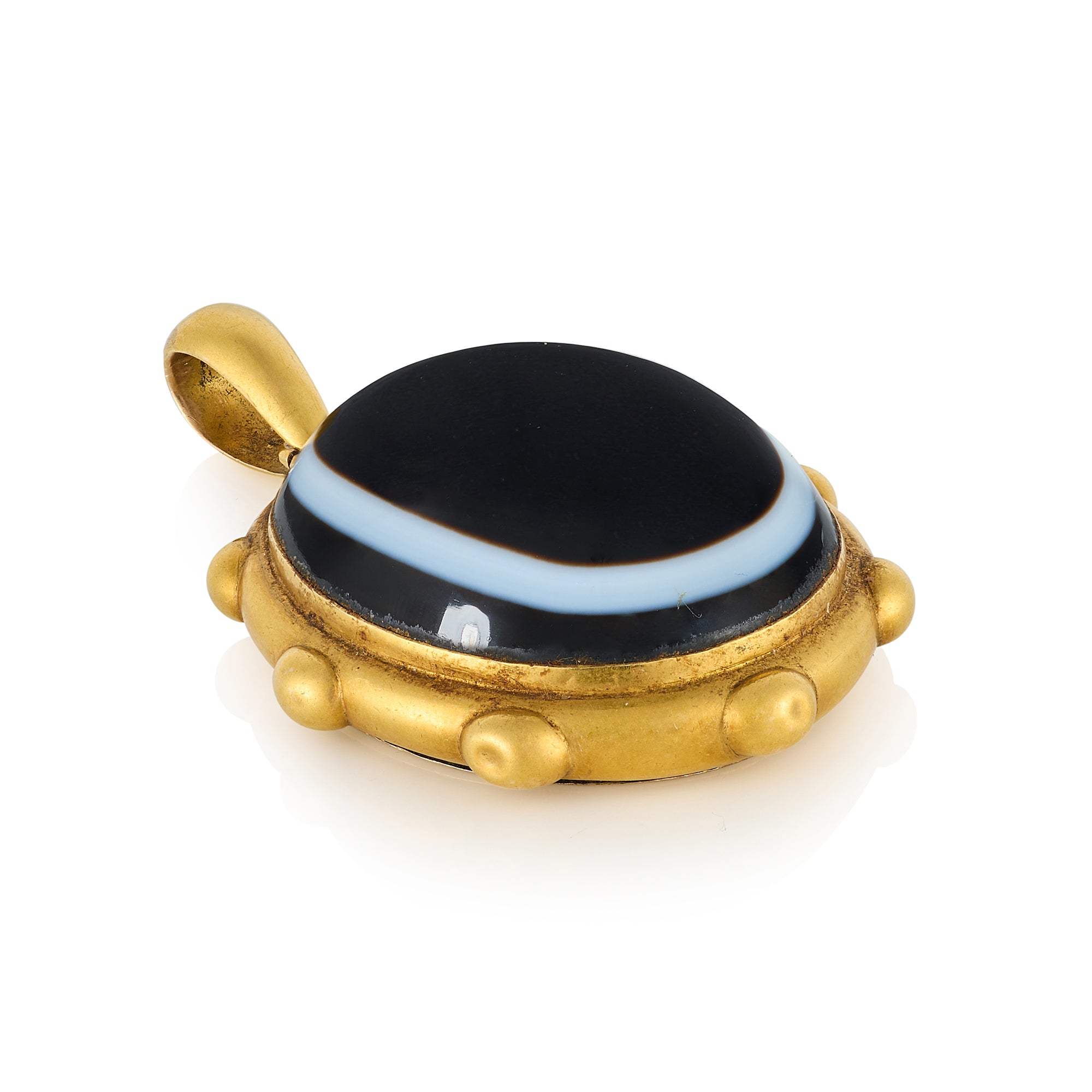 Victorian 15ct Gold & Banded Agate Locket Pendant - Wildsmith Jewellery