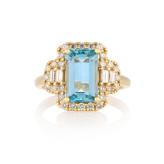 Art Deco Aquamarine & Diamond Ring