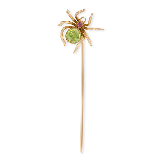 Victorian Peridot & Tourmaline Spider Stickpin - Wildsmith Jewellery