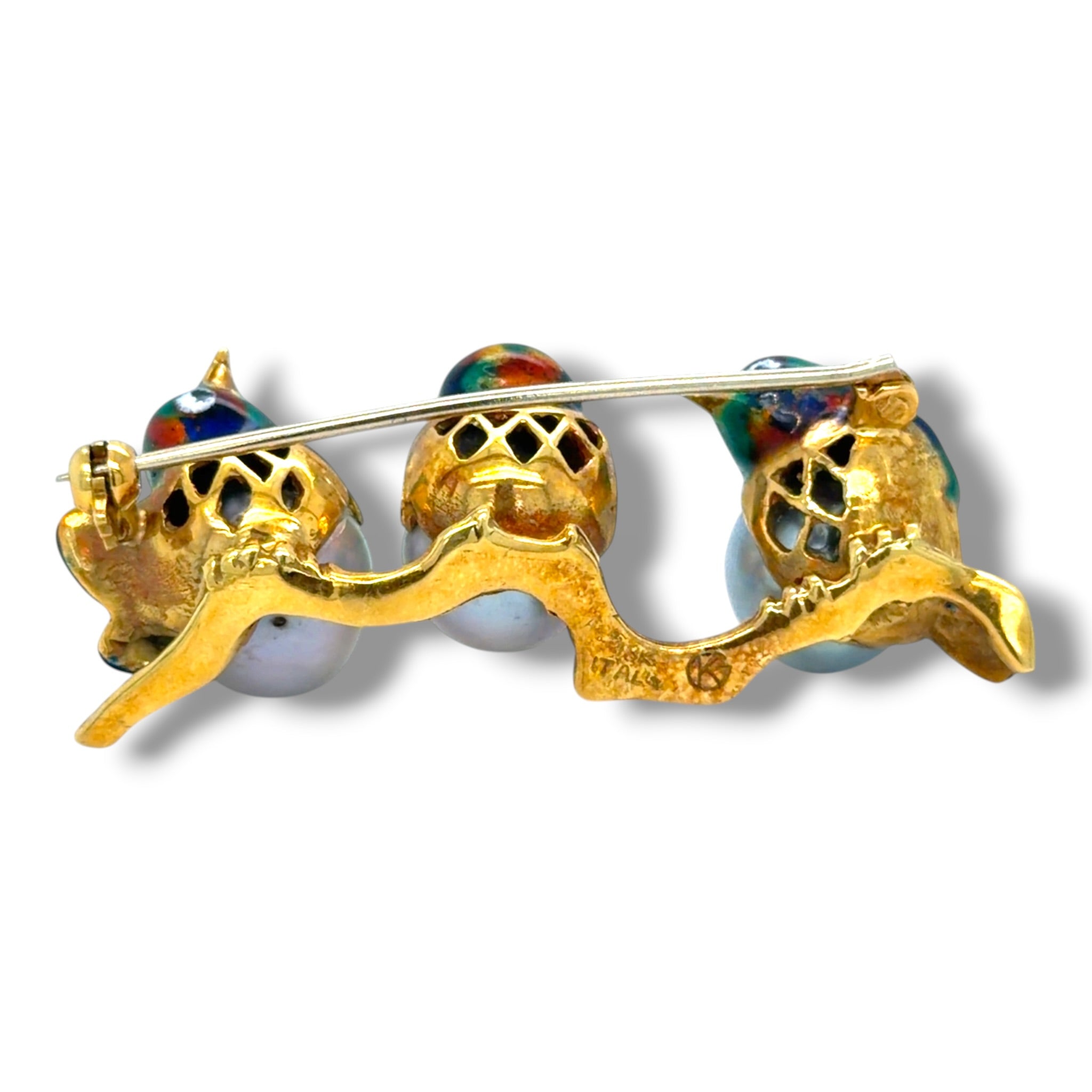 18ct Gold Pearl & Enamel Bird Brooch