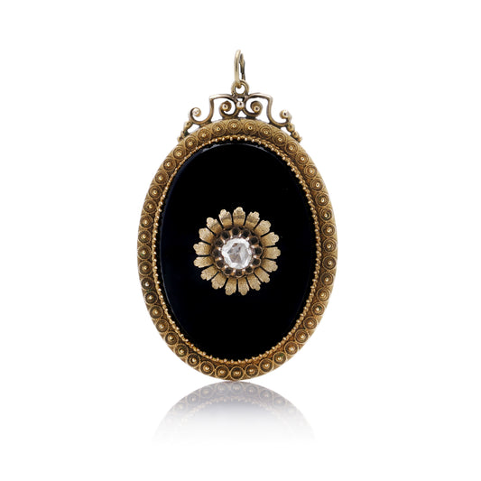 Victorian Rose Cut Diamond & Onyx Locket - Wildsmith Jewellery