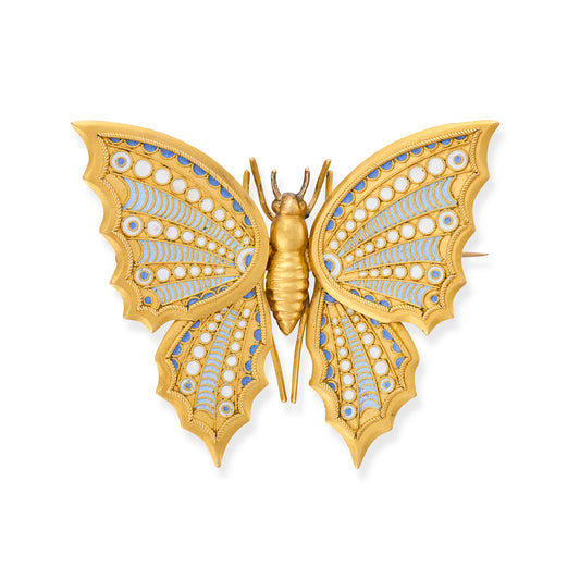 Etruscan Revival Enamel Butterly Brooch - Wildsmith Jewellery
