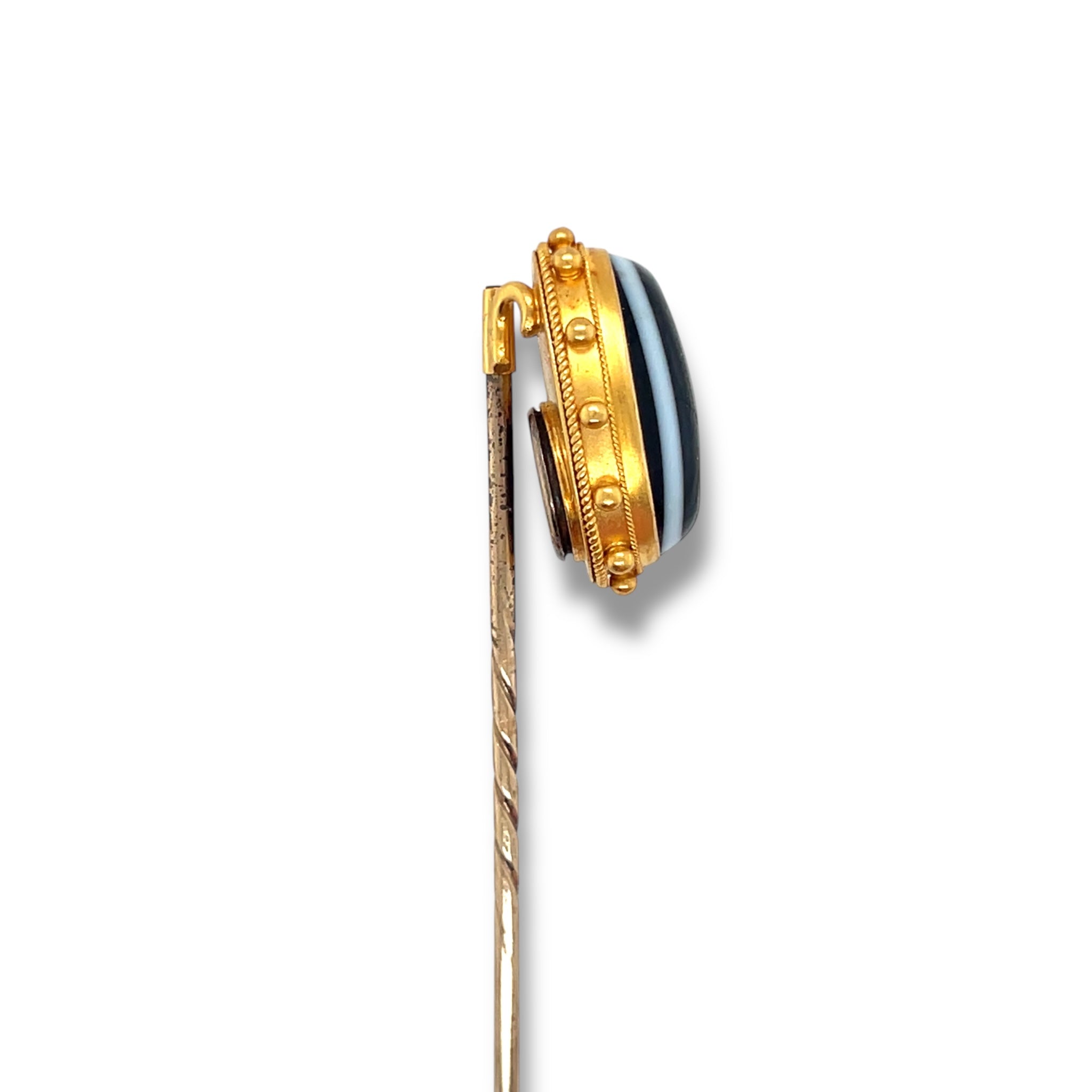 Antique Bulls Eye Agate Stickpin in 18ct Gold - Wildsmith Jewellery