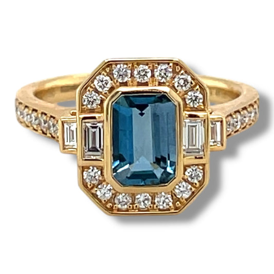 Art Deco Style Aquamarine & Diamond Ring - Wildsmith Jewellery