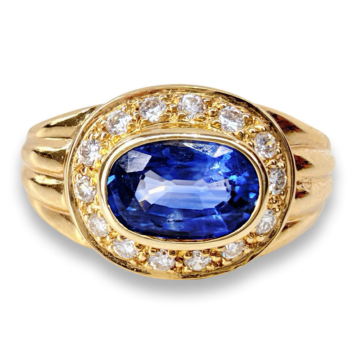 Vintage 18ct Gold Sapphire & Diamond Cluster Ring