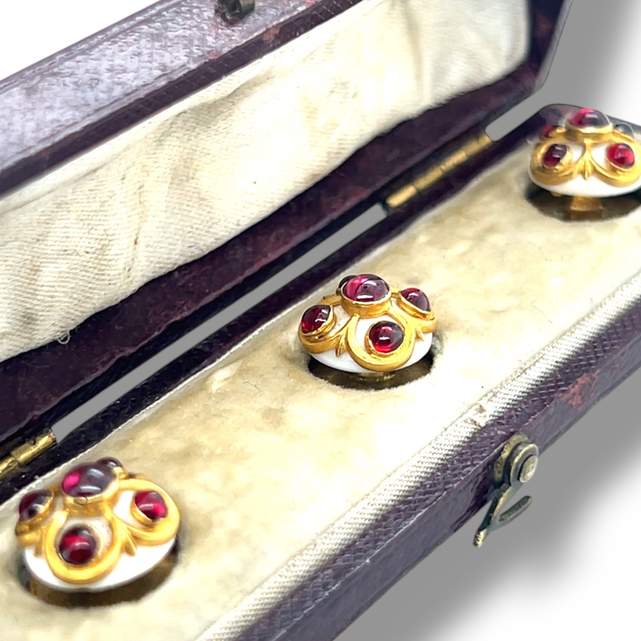 Victorian Enamel and Garnet Shirt Studs - Wildsmith Jewellery