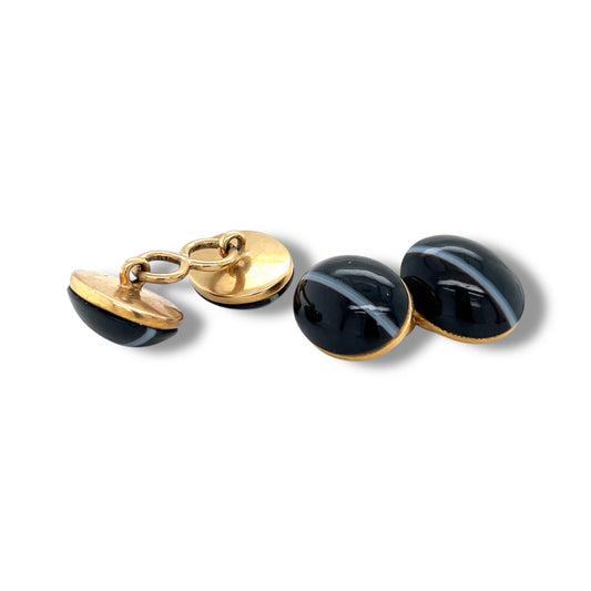 Antique Banded Agate Cufflinks in 15ct Gold - Wildsmith Jewellery