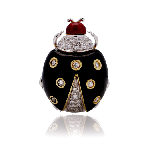 18ct Gold, Diamond & Enamel Ladybird Brooch - Wildsmith Jewellery