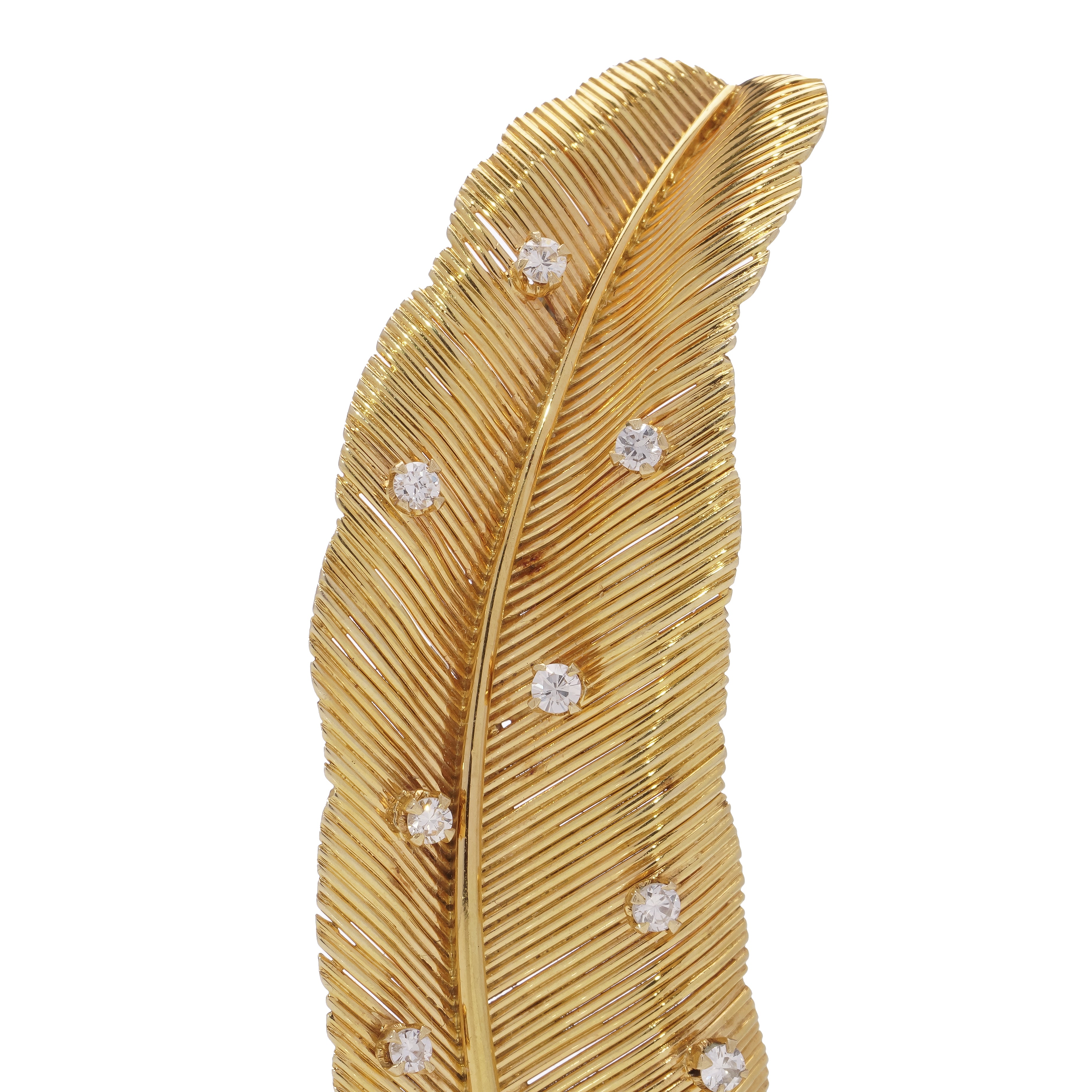 Gold and Diamond Feather Brooch - Wildsmith Jewellery