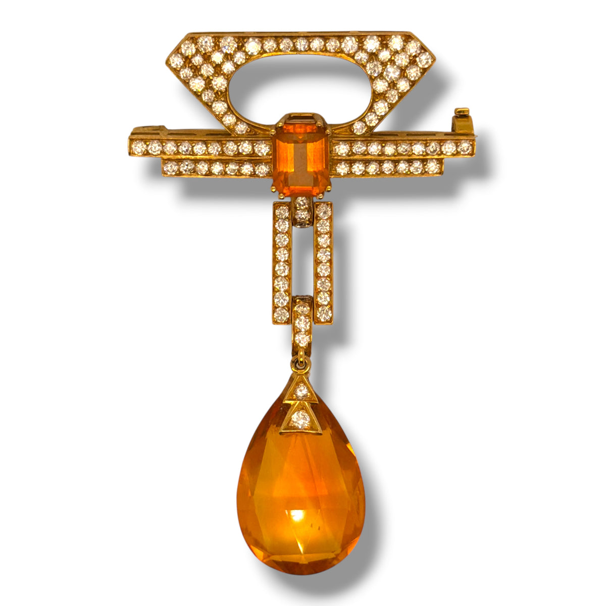 Art Deco Diamond & Citrine Drop Brooch