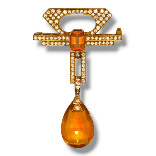 Art Deco Diamond & Citrine Drop Brooch