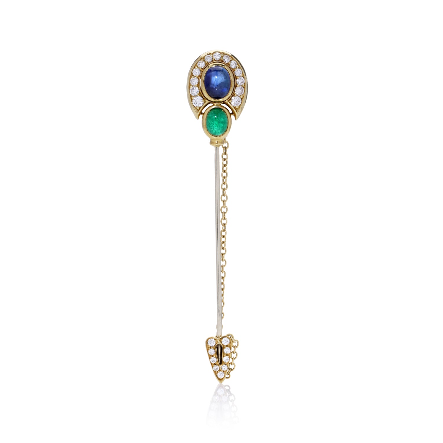 Sapphire, Emerald & Diamond Jabot Brooch - Wildsmith Jewellery