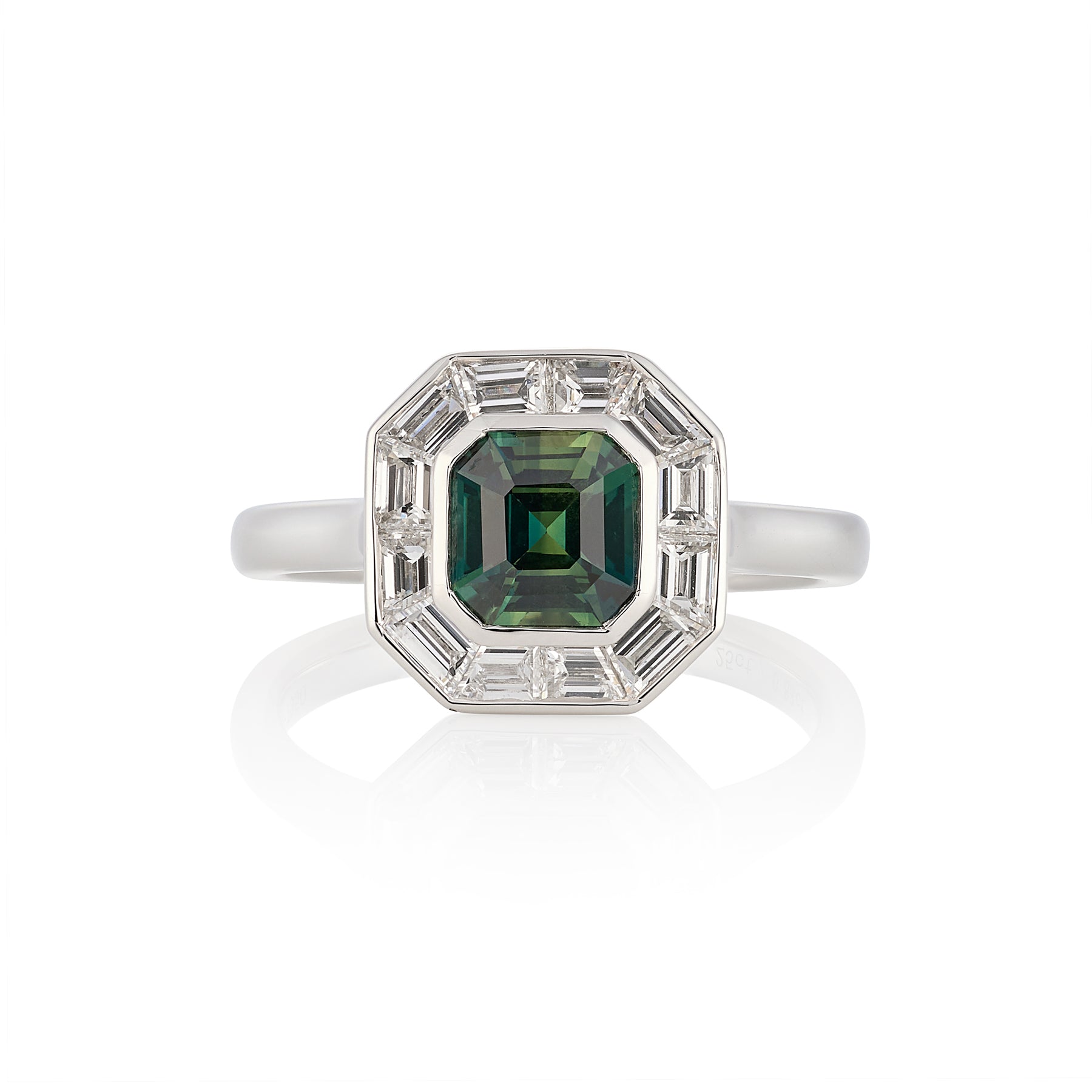 Art Deco Green Sapphire & Diamond Ring, Platinum