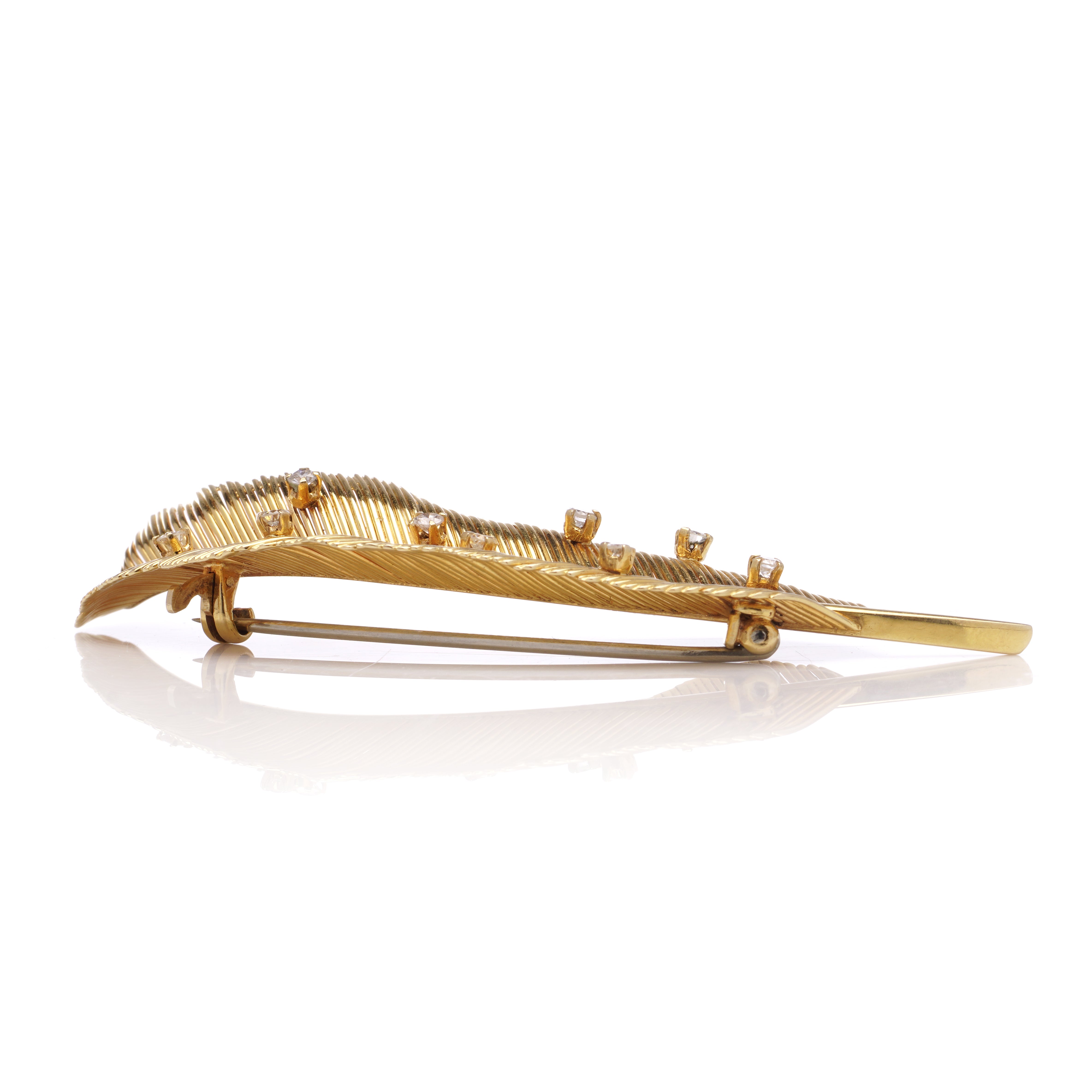 Gold and Diamond Feather Brooch - Wildsmith Jewellery