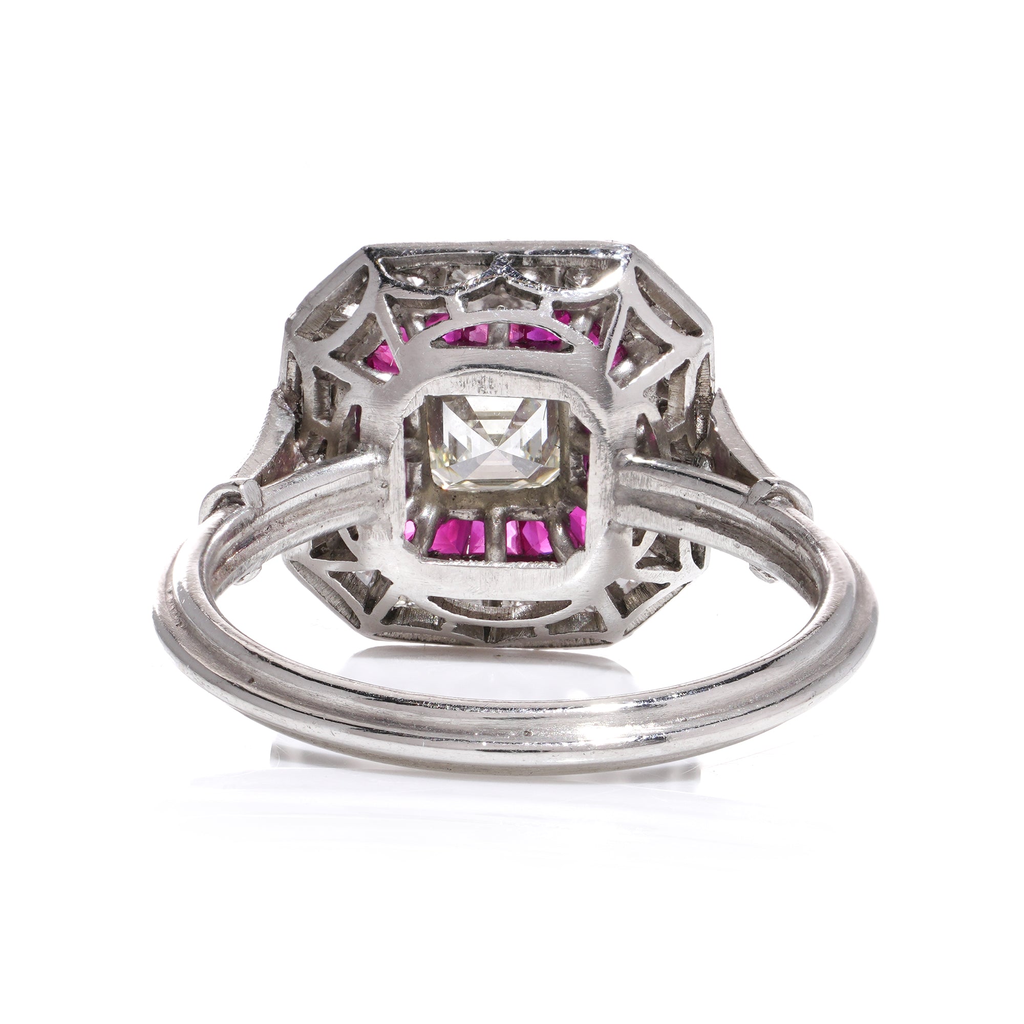 0.55ct Asscher Cut Diamond and Ruby Art Deco Revival Ring - Wildsmith Jewellery