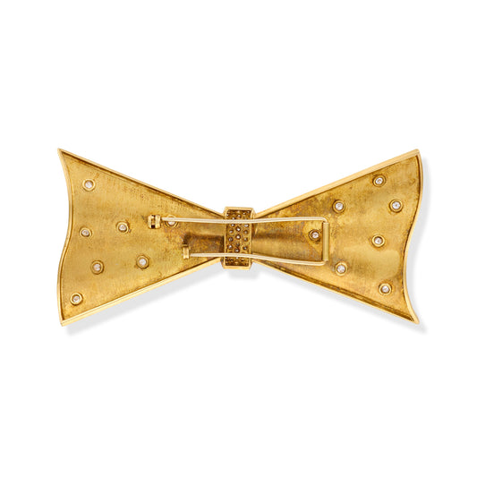 Vintage Gold & Diamond Bow Tie Brooch