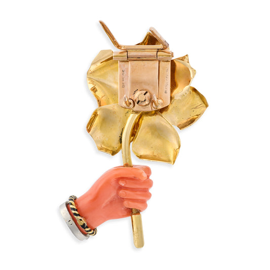 Cartier Paris Gold, Diamond, Carved Coral Brooch - Wildsmith Jewellery