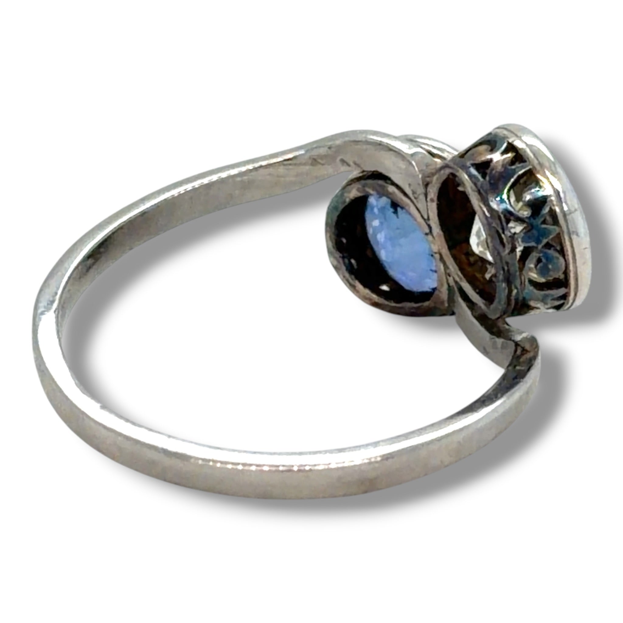1920's Toi et Moi Old Cut Diamond & Sapphire Ring