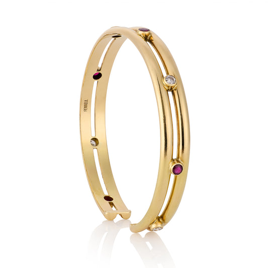 18ct Gold, Ruby & Diamond Twain Bangle by Theo Fennell