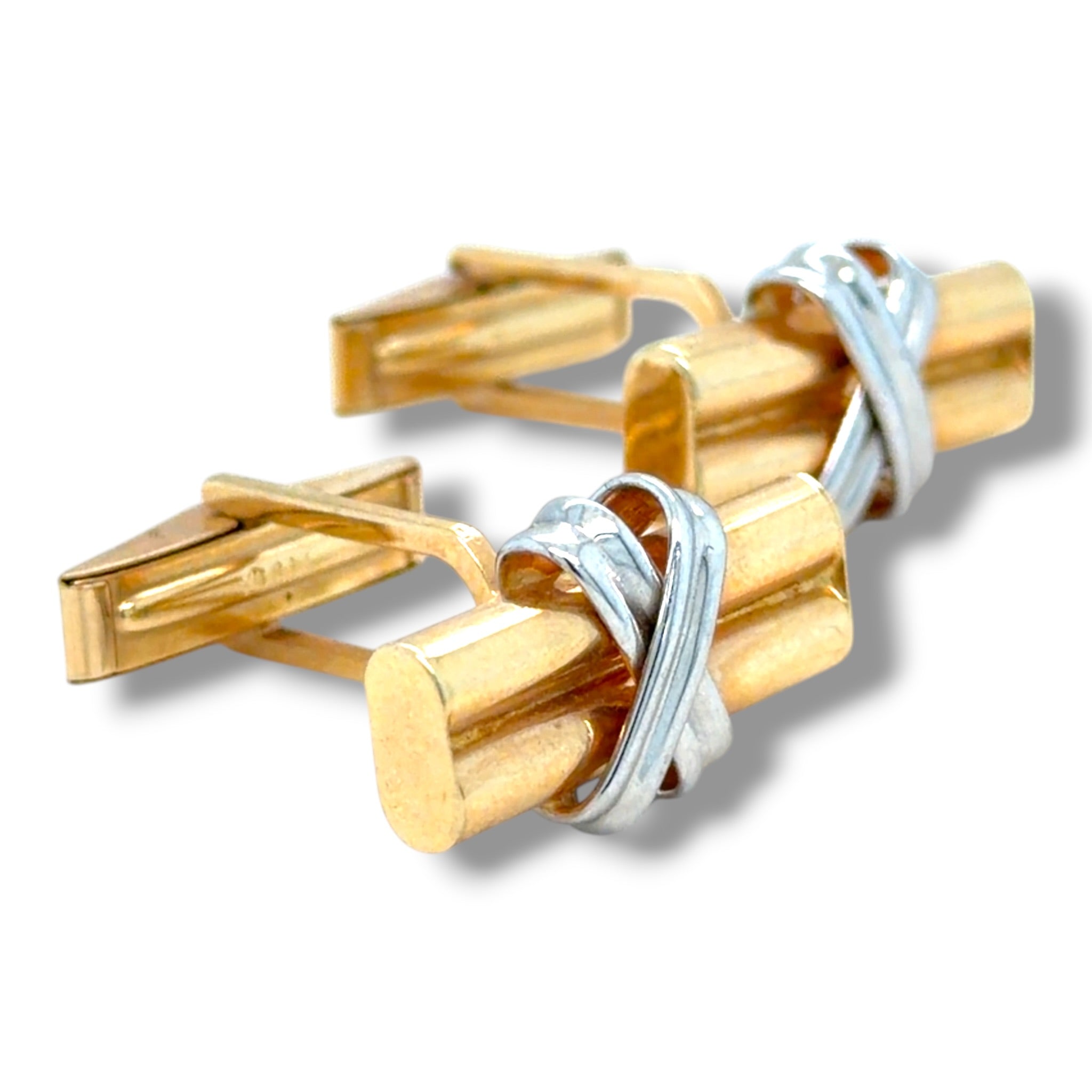 Vintage 14ct Yellow & White Gold Cufflinks, c.1980